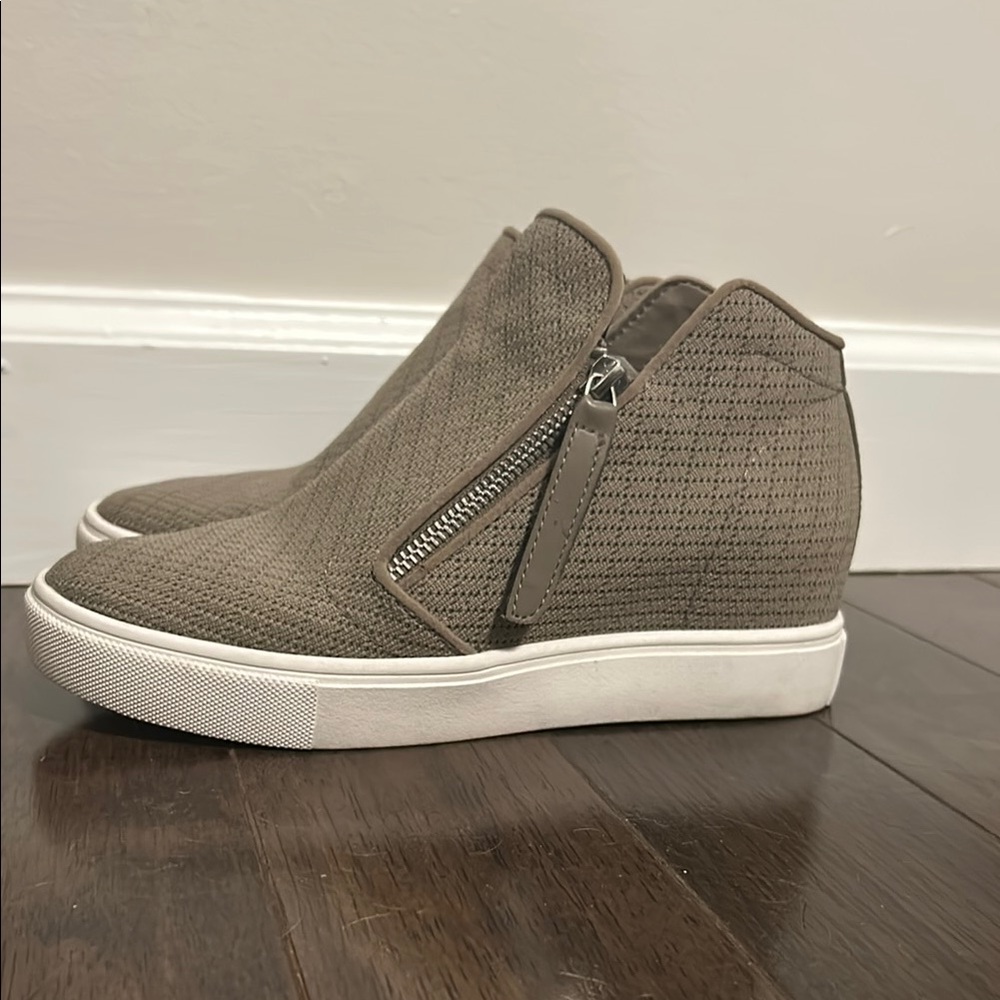 Steve Madden Tan and White High-Top Sneakers with Hidden Wedge